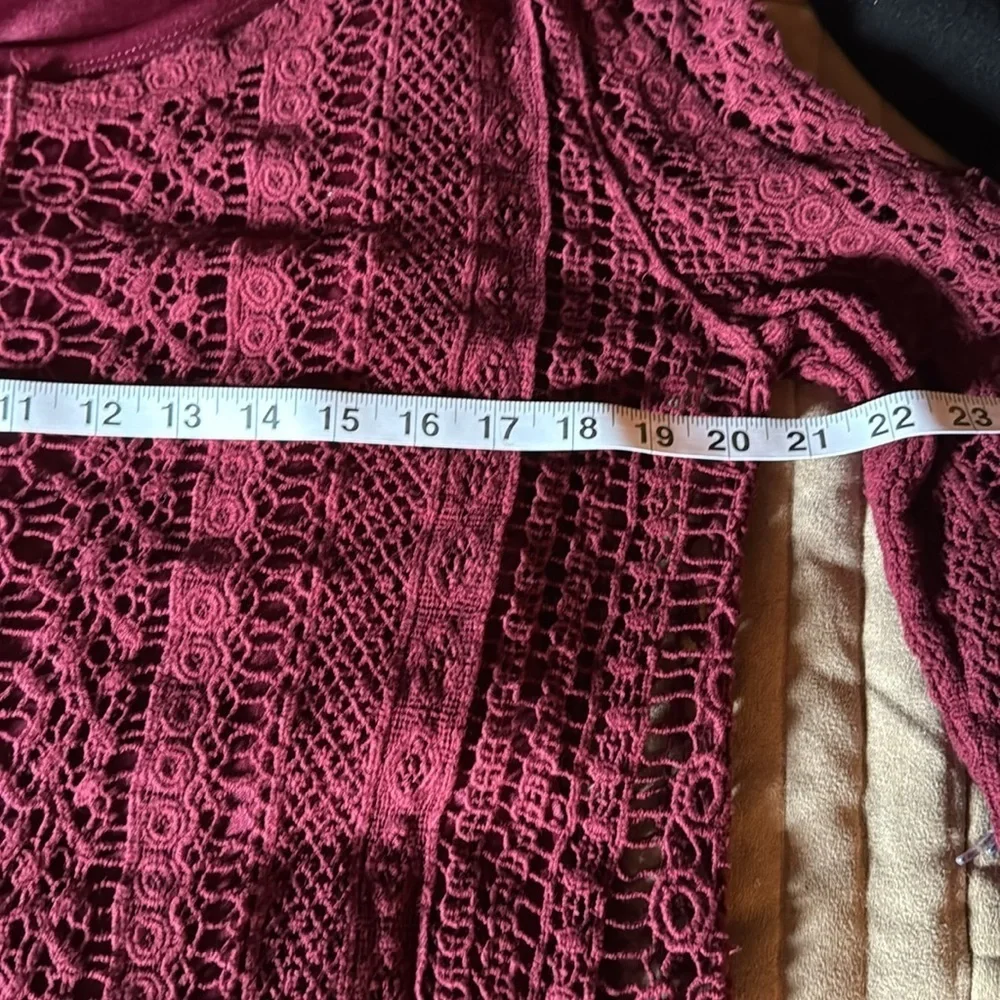 Christopher & Banks Crochet Wine Top (L): - Picture 4 of 5